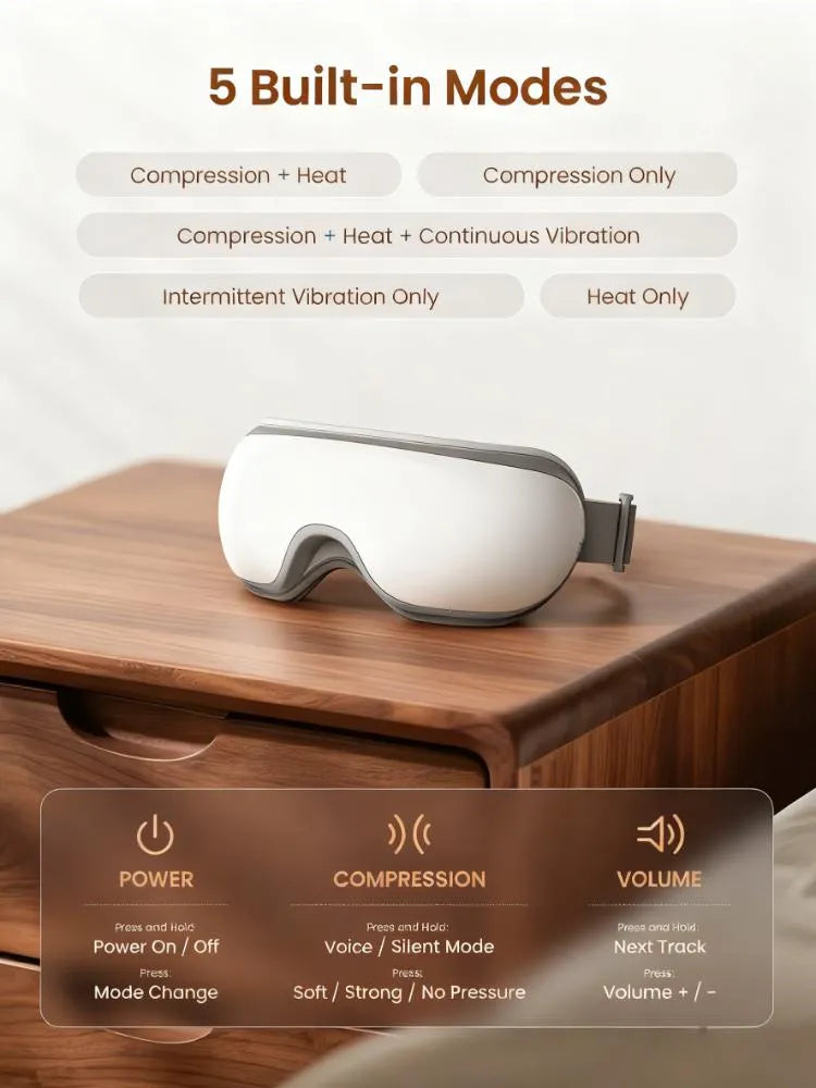 3D Smart Eye Massager with Heat & Compression for Eye Strain Relief